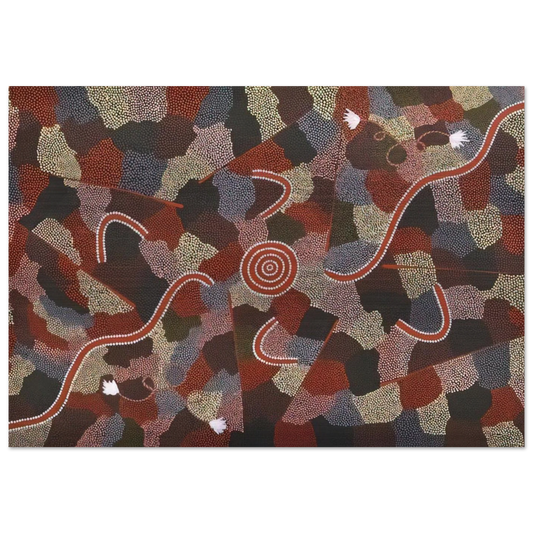 Family Dreaming - Native Art - Clifford Possum Tjapaltjarri Brushed Aluminum Print - 70x100 cm / 28x40 inches | Clifford Possum Tjapaltjarri Aluminum Print | Clifford Possum Tjapaltjarri Prints