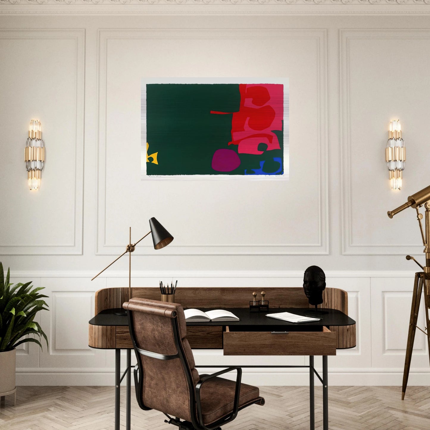 Interlocking Scarlet and Pink in Deep Green - 1970 - Patrick Heron Brushed Aluminum Print - 70x100 cm / 28x40 inches | Patrick Heron Aluminum Print | Patrick Heron Prints