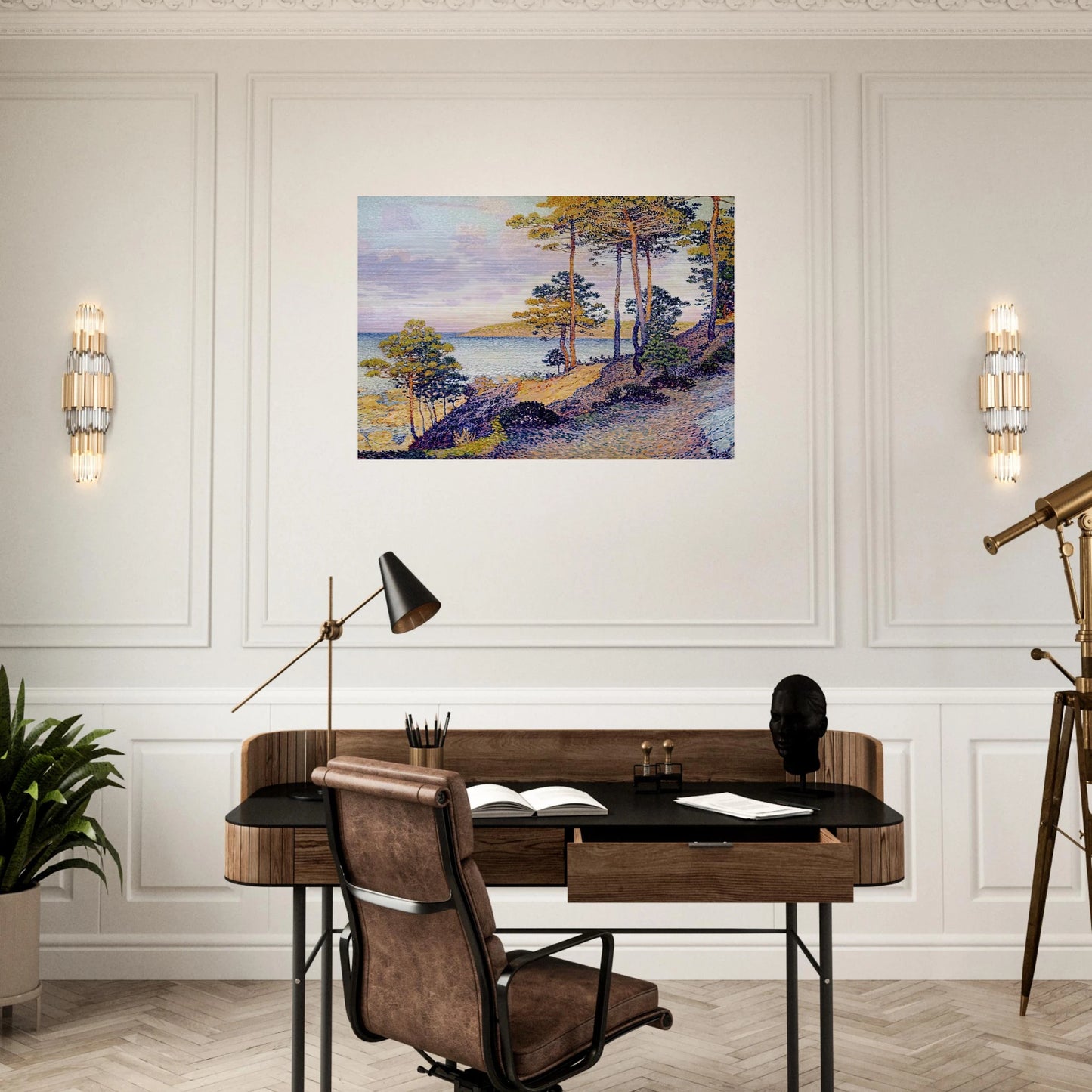 THE POINTE ST PIERRE AT ST TROPEZ 1896 - Theo van Rysselberghe Brushed Aluminum Print - 70x100 cm / 28x40 inches | Theo van Rysselberghe Aluminum Print | Theo van Rysselberghe Prints