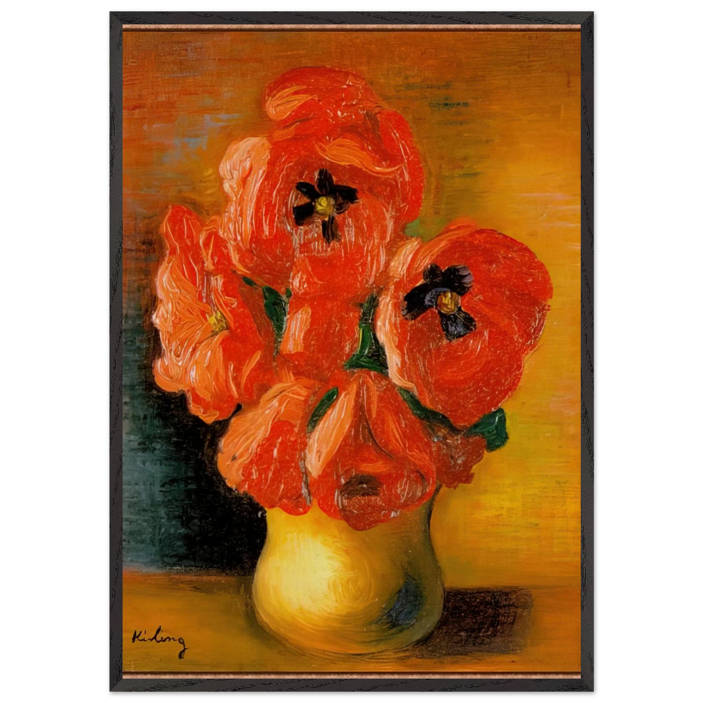 BOUQUET OF PEONIES - Moise Kisling 70x100 cm / 28x40 inches Framed Art Print – Black Wooden Frame