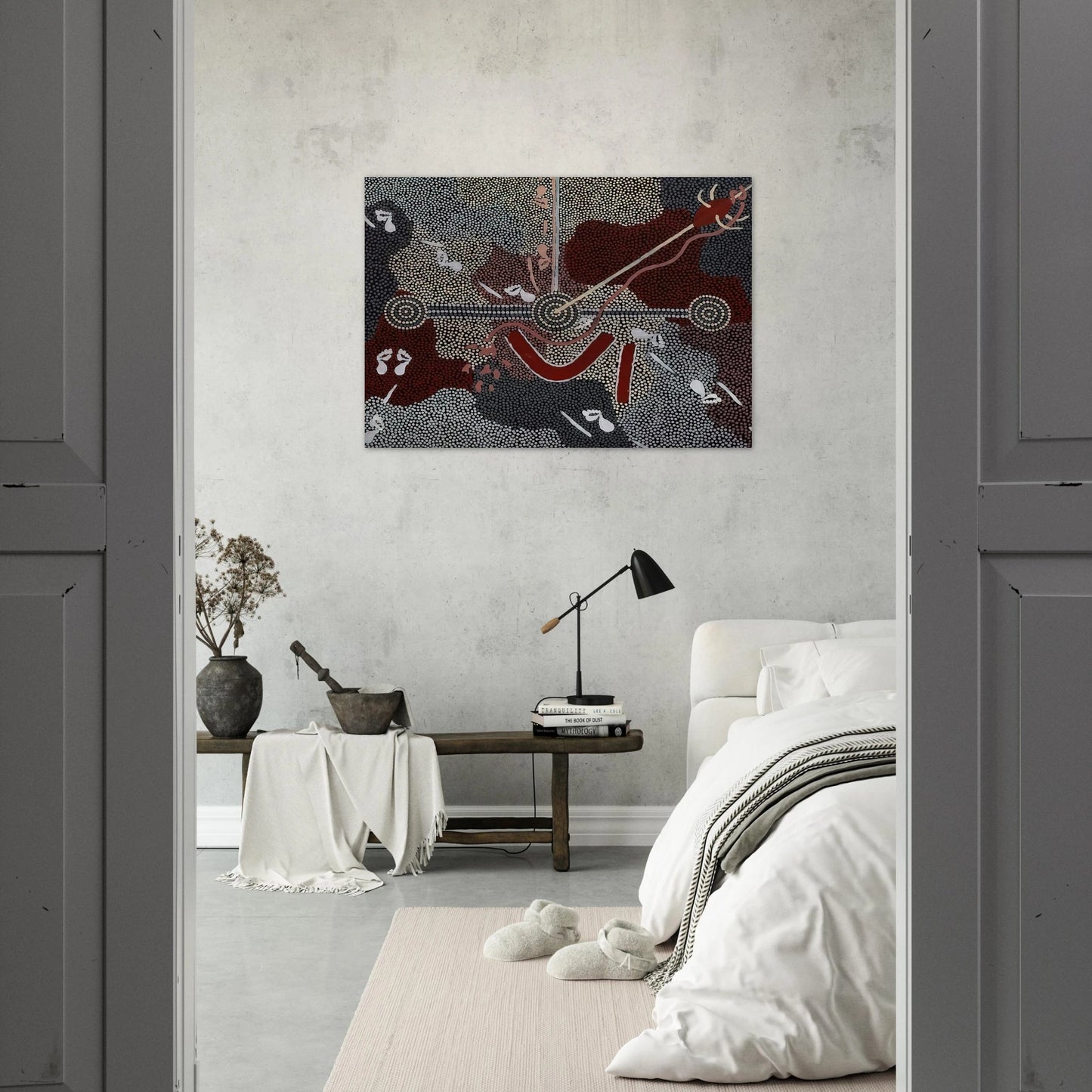 Love Story - 1998 - Clifford Possum Tjapaltjarri Brushed Aluminum Print - 70x100 cm / 28x40 inches | Clifford Possum Tjapaltjarri Aluminum Print | Clifford Possum Tjapaltjarri Prints